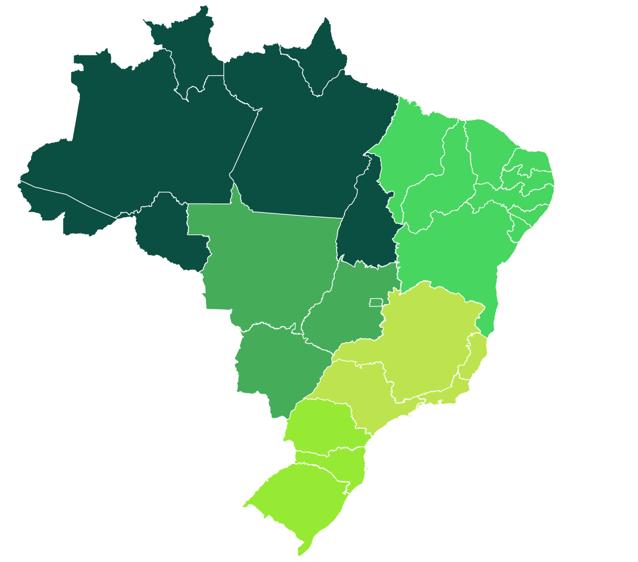 Mapa do Brasil com as regiões de atuação do GAAS